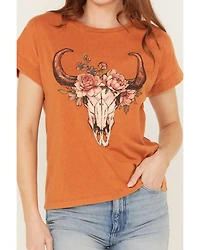 White Crow Women's Floral Steer Head Graphic Tee