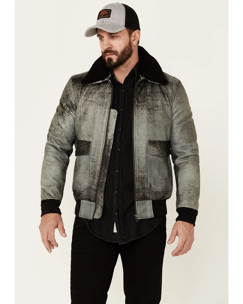 Understated Leather Men's Spirit Distressed Cowhide Zip-Front Bomber Jacket