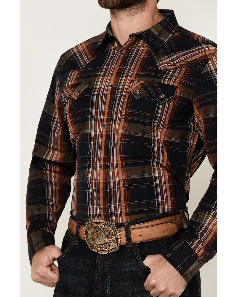 Cody James Men's Trouble Plaid Print Long Sleeve Snap Western Shirt - Big