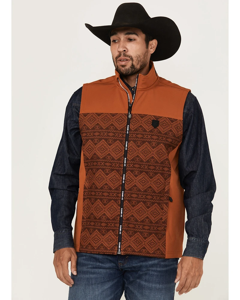 RANK 45® Men's Southwestern Print Color Block Softshell Vest