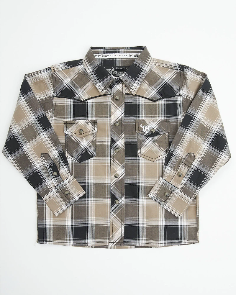 Cowboy Hardware Toddler Boys' Hombre Plaid Print Long Sleeve Snap Stretch Western Shirt