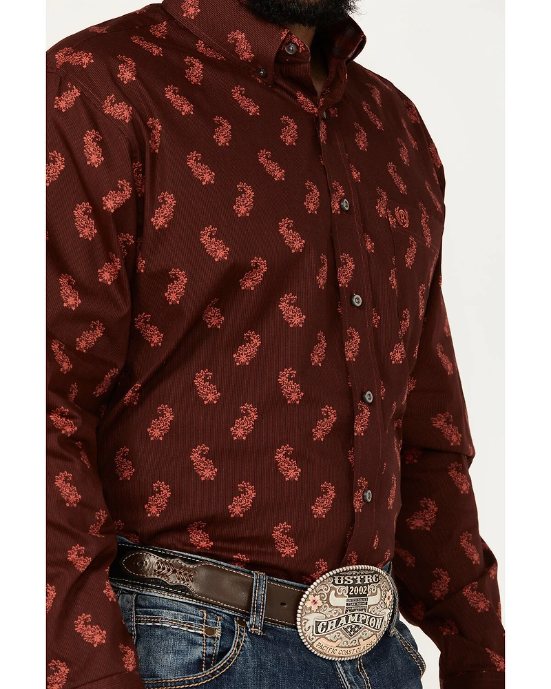 Panhandle Men's Select Paisley Pinstripe Long Sleeve Button-Down Western Shirt