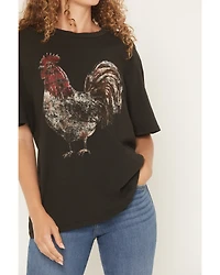 Originality Women's Rooster Short Sleeve Oversized Graphic Tee