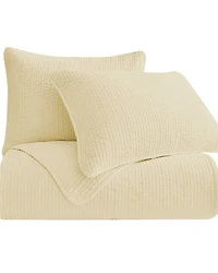 HiEnd Accents Light Tan Stonewashed Cotton & Velvet 3-Piece Full/Queen Quilt Set