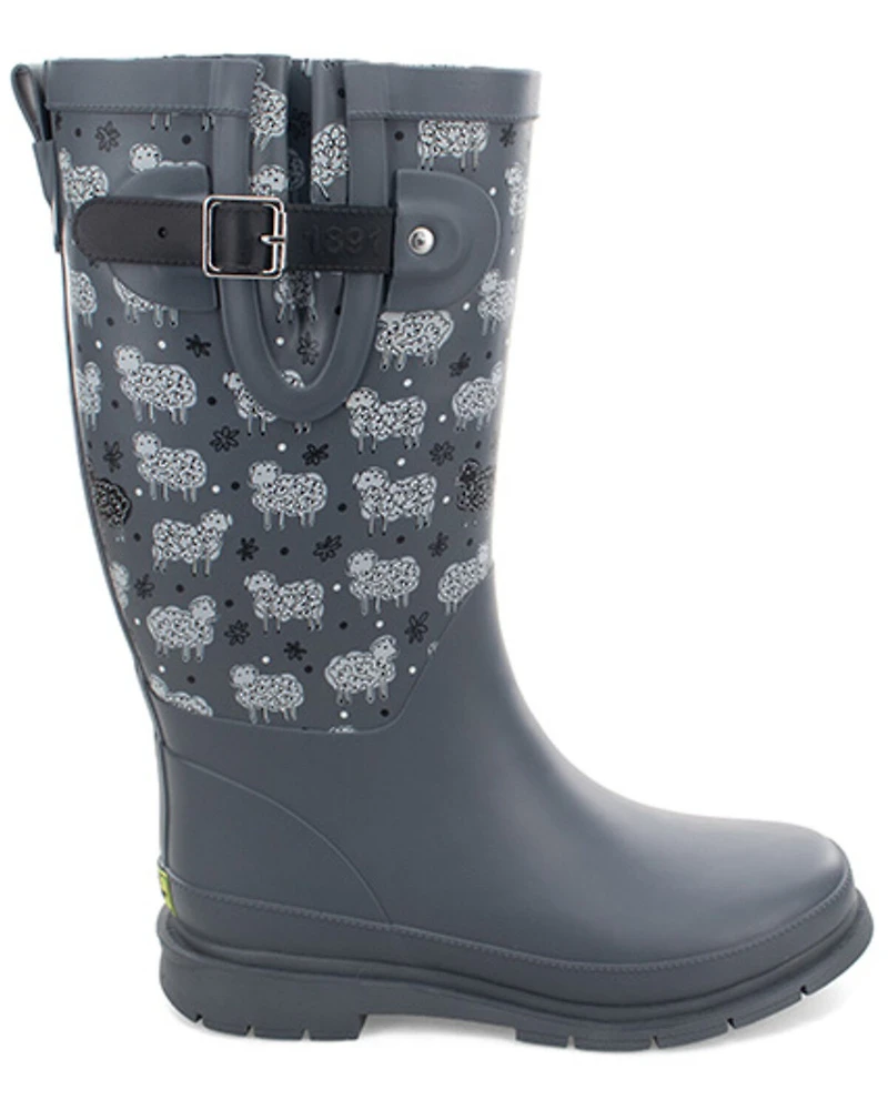 Western Chief Women's Black Sheep Faux Fur Tall Rain Boots