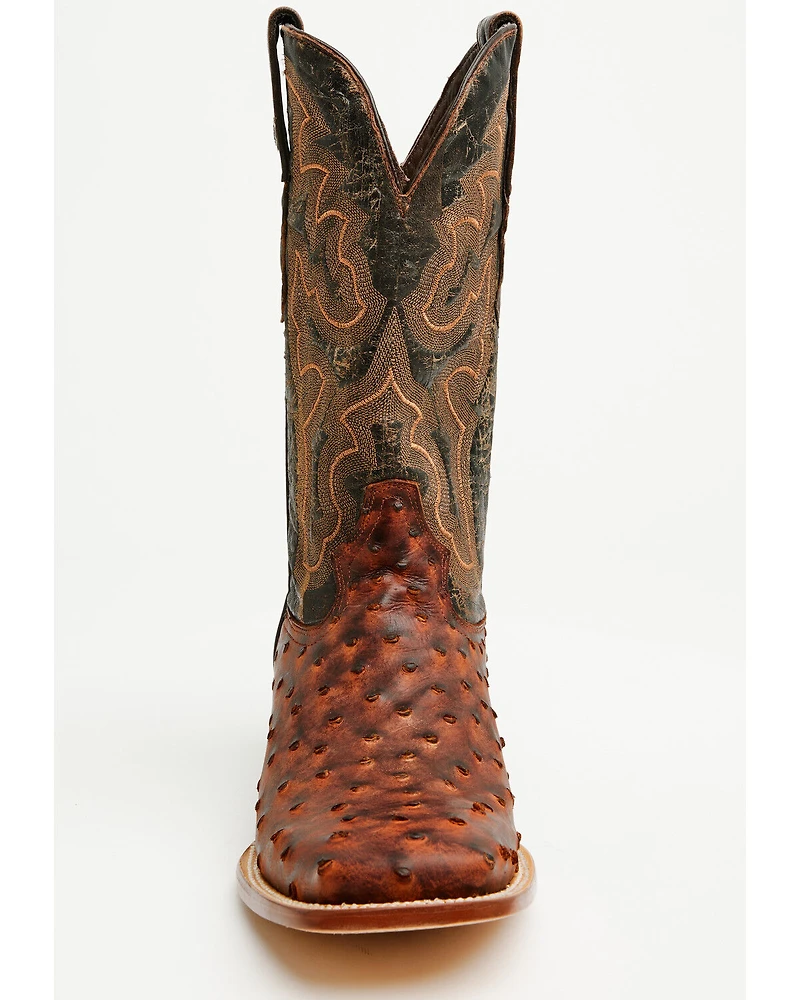 Tanner Marl Men's Exotic Ostrich Print Western Boots - Broad Square Toe