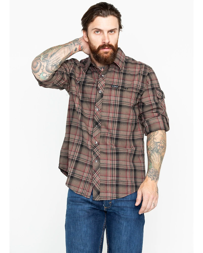 Outback Trading Co. Men's Plaid Print Laramie Perf. Long Sleeve Western Shirt