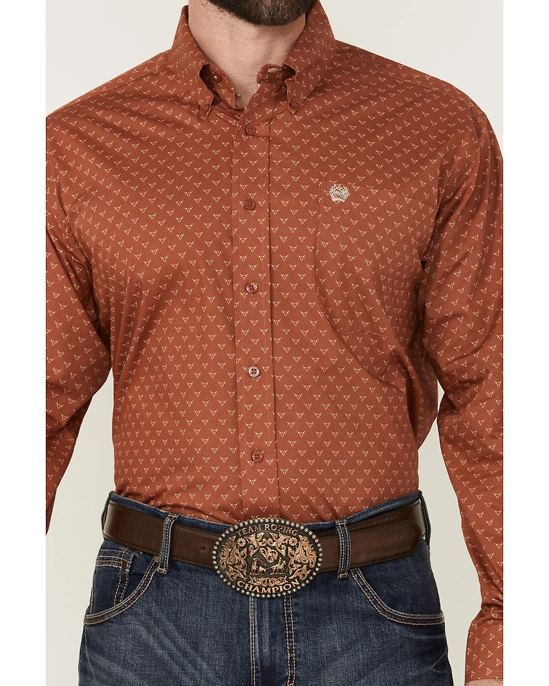 Cinch Men's Long Horn Print Sleeve Button-Down Western Shirt