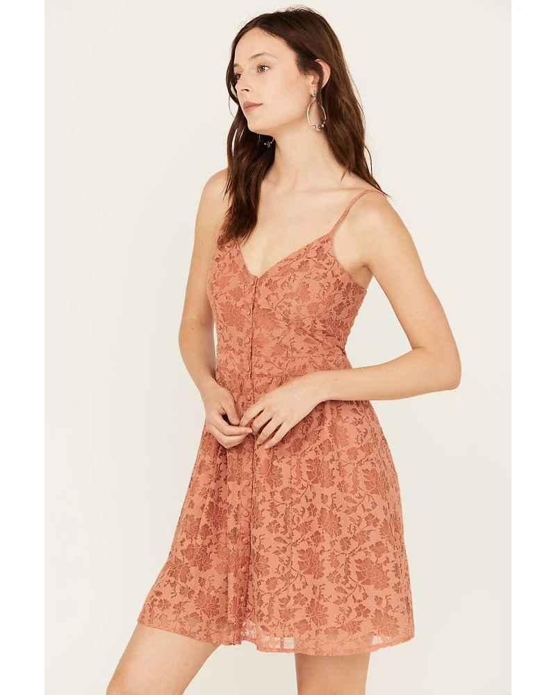 Molly Bracken Women's Lace Button-Down Sleeveless Mini Dress