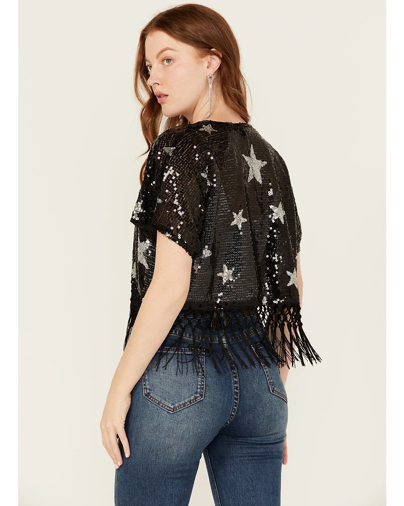 Rock & Roll Denim Women's Star Sequins Fringe Bolero