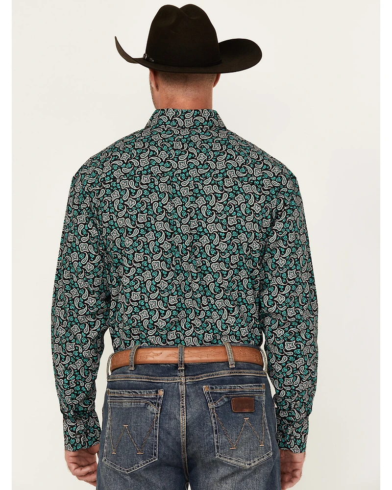 George Strait by Wrangler Men's Paisley Print Long Sleeve Button-Down Stretch Western Shirt