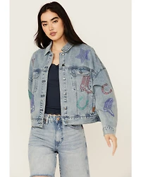 Rock & Roll Denim Women's Light Wash Rhinestone Embellished Jacket
