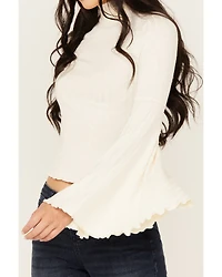 Shyanne Women's Rib Knit Mock Neck Bell Sleeve Top