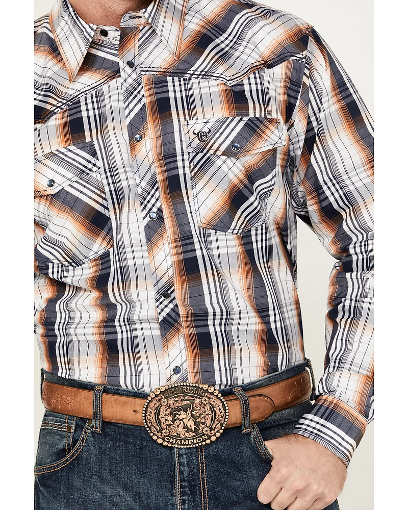 Cowboy Hardware Men's Hermosillo Gradient Plaid Print Long Sleeve Pearl Snap Western Shirt