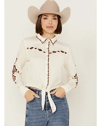 Shyanne Women's Tie-Front Embroidered Long Sleeve Snap Western Shirt