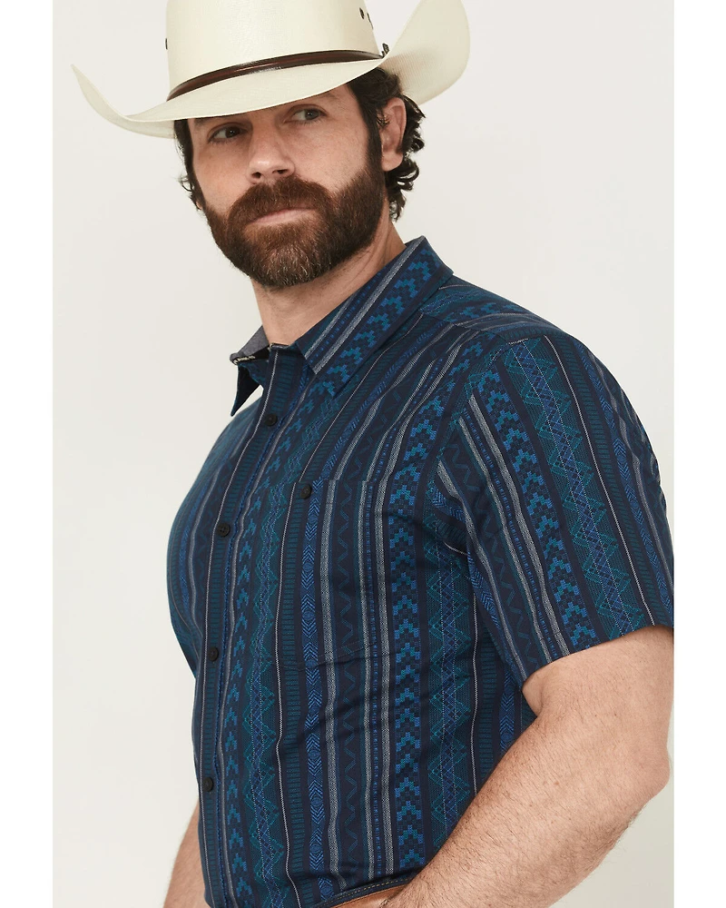 RANK 45® Men's Texas Ranger Striped Print Short Sleeve Button-Down Stretch Western Shirt