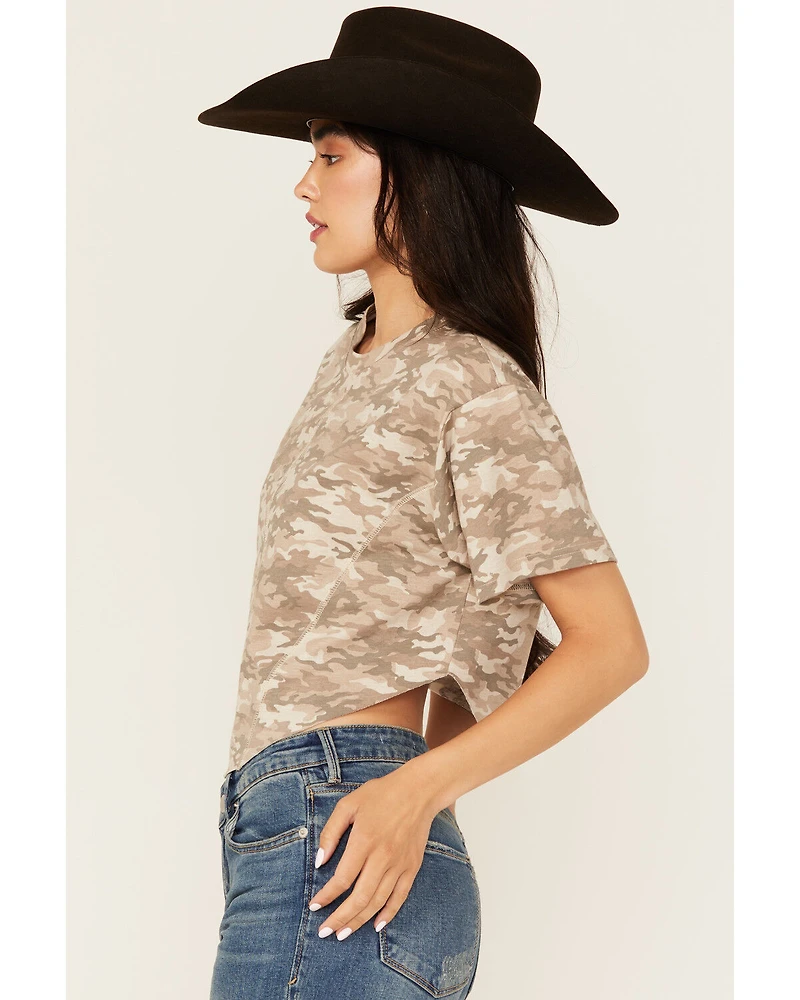 Youth Revolt Women's Camo Print Short Sleeve Seamed Tee