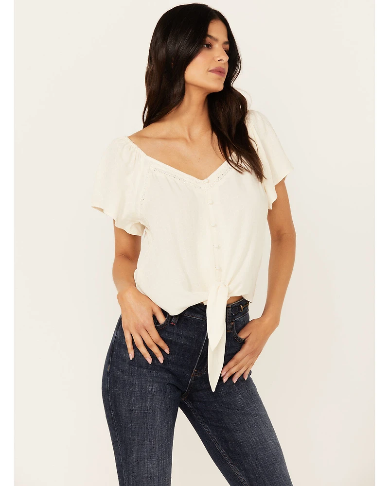Idyllwind Women's Tern Flutter Sleeve Tie Front Top