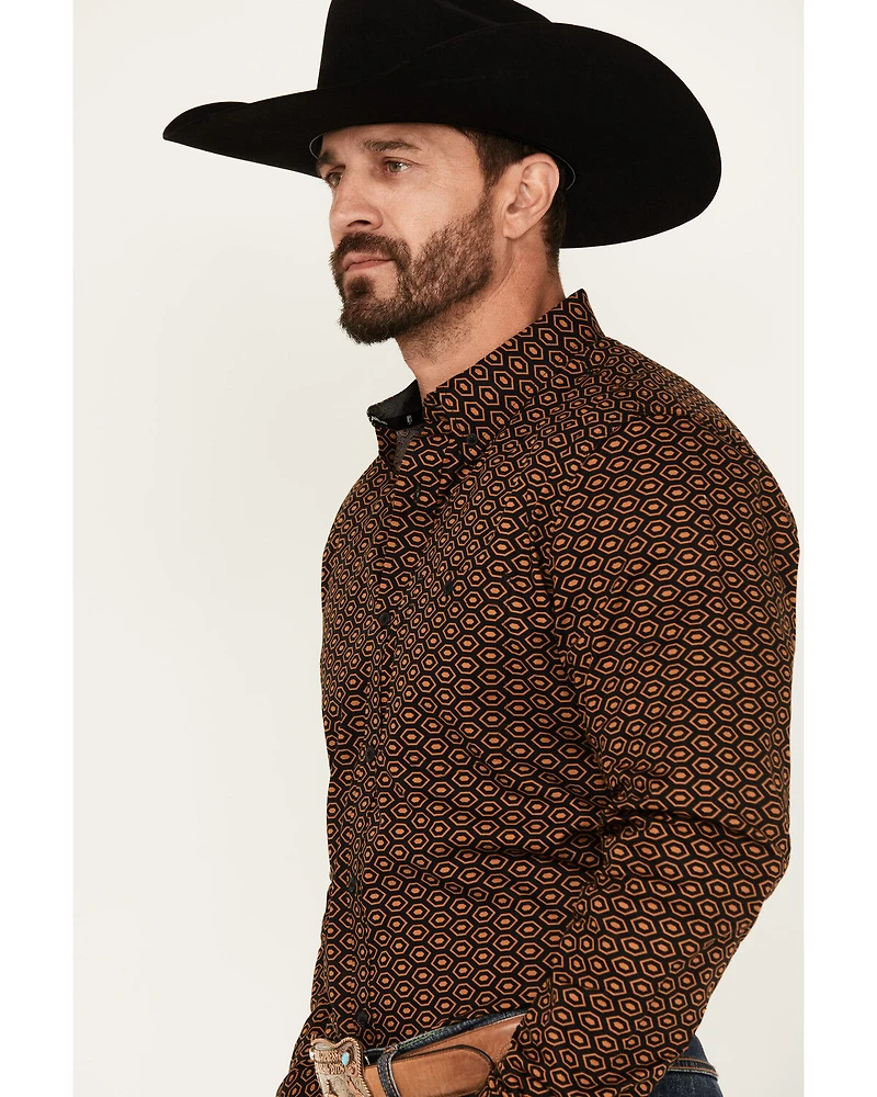RANK 45® Men's Trench Jacquard Geo Print Long Sleeve Button-Down Stretch Western Shirt