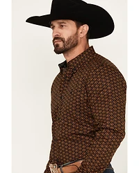 RANK 45® Men's Trench Jacquard Geo Print Long Sleeve Button-Down Stretch Western Shirt