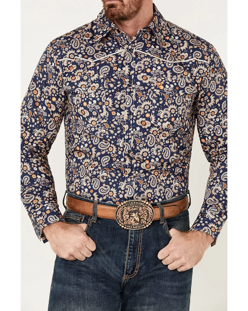 Cowboy Hardware Men's Paisley Print Long Sleeve Pearl Snap Western Shirt