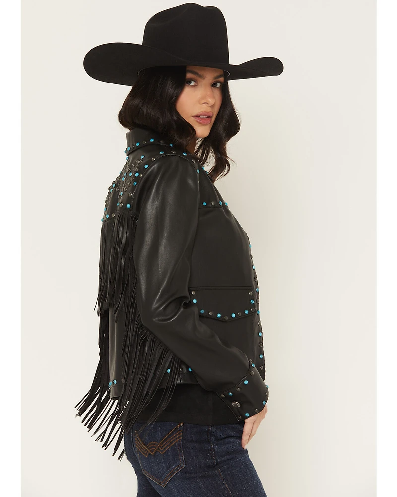 Idyllwind Women's Nance Studded Fringe Faux Leather Jacket