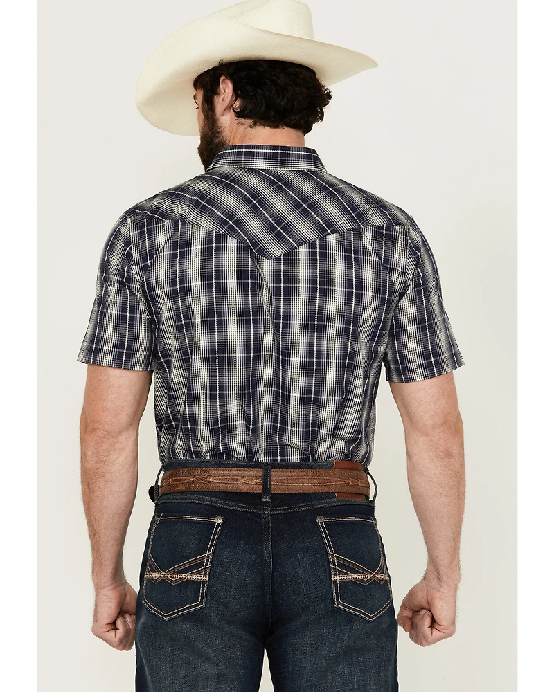 Gibson Men's Chain Link Plaid Print Short Sleeve Snap Western Shirt
