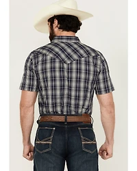 Gibson Men's Chain Link Plaid Print Short Sleeve Snap Western Shirt