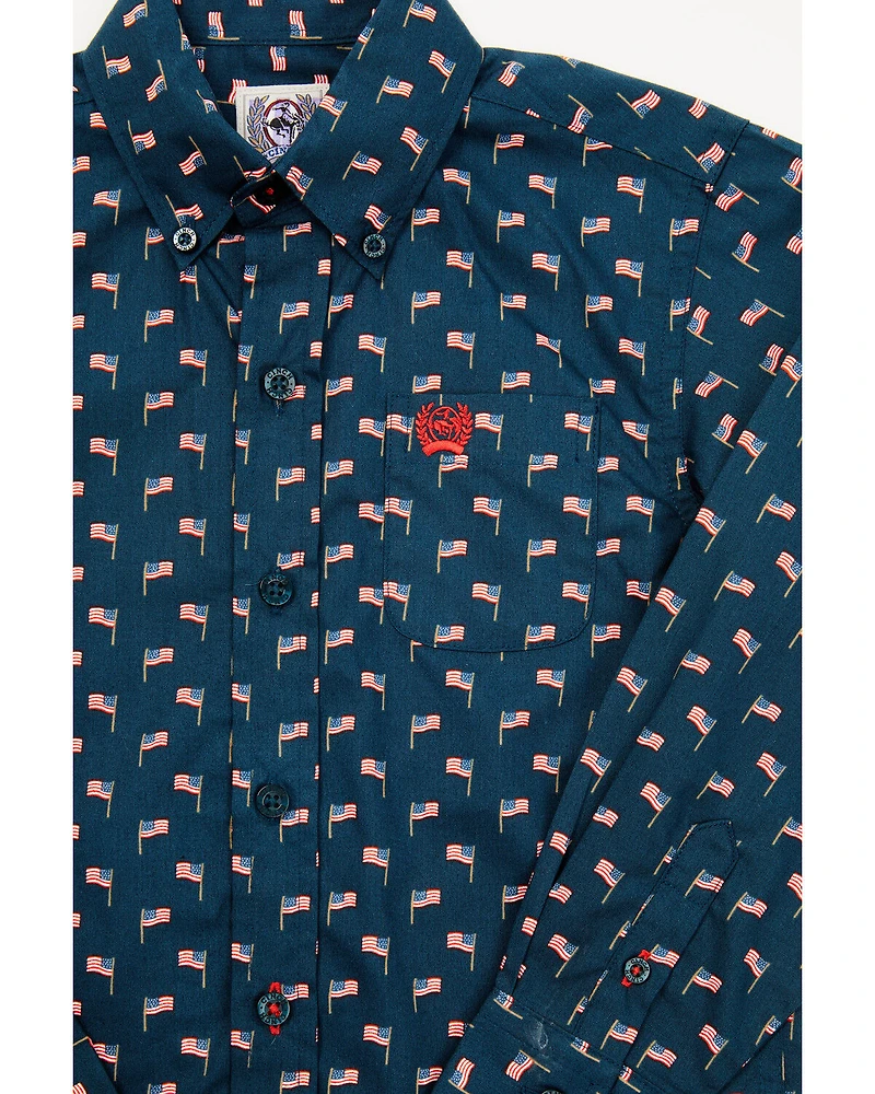 Cinch Toddler Boys' Flag Print Long Sleeve Button-Down Western Shirt