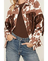 Saints & Hearts Women's Cow Print Tassel Jacket