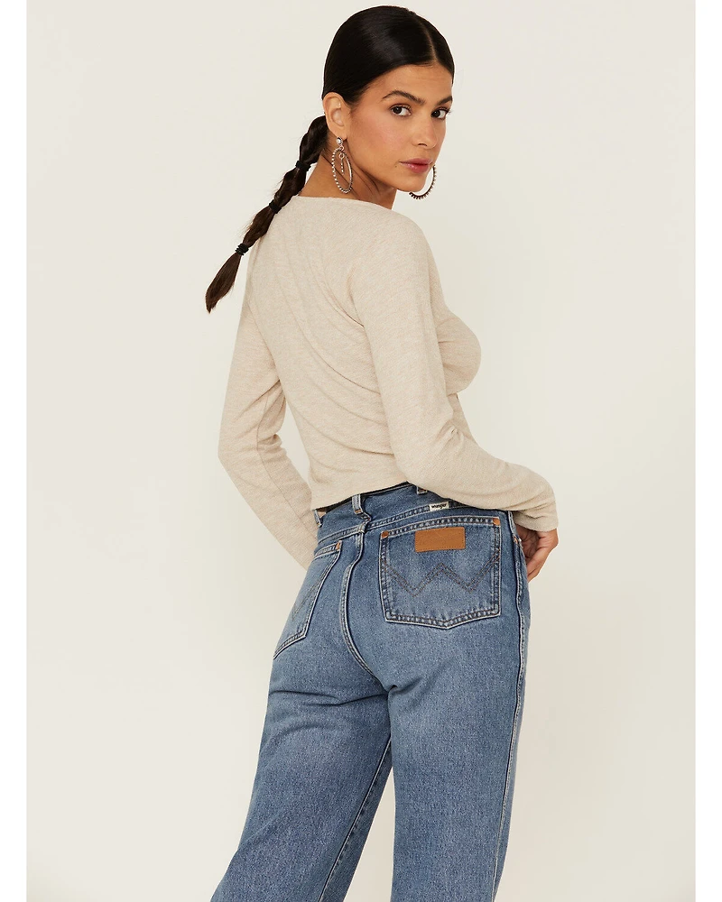 Lush Women's Sand Long Sleeve Cinch Front Knit Top