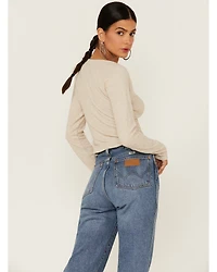 Lush Women's Sand Long Sleeve Cinch Front Knit Top