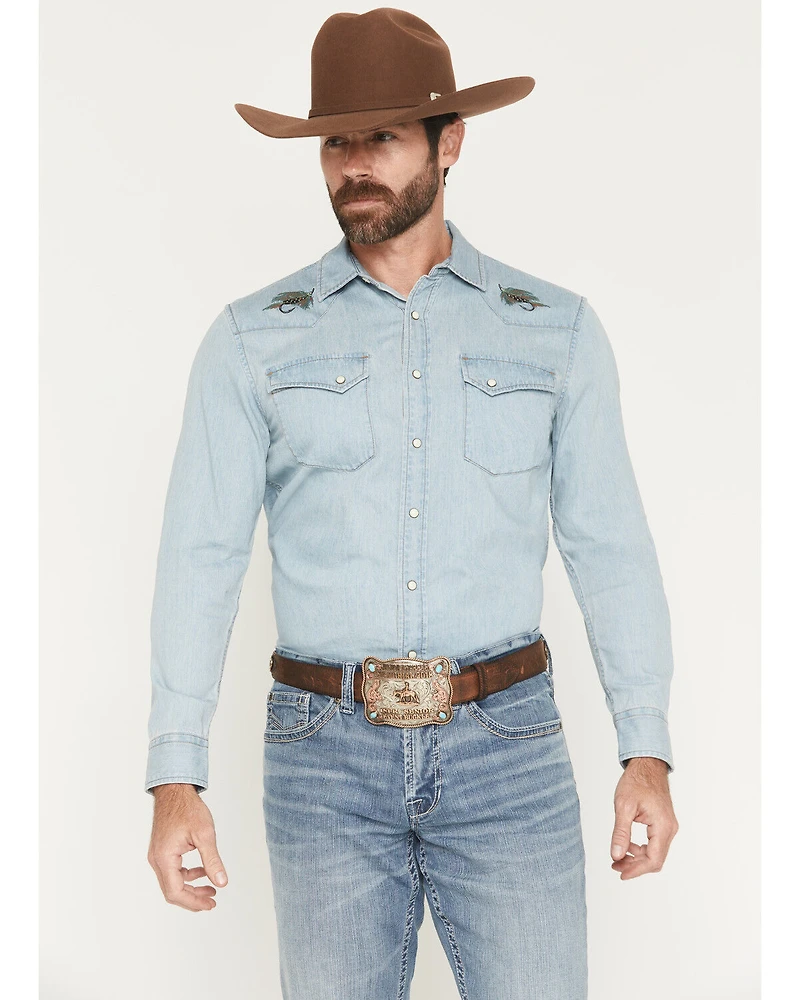 Pendleton Men's Light Wash Gambler Long Sleeve Snap Denim Western Shirt