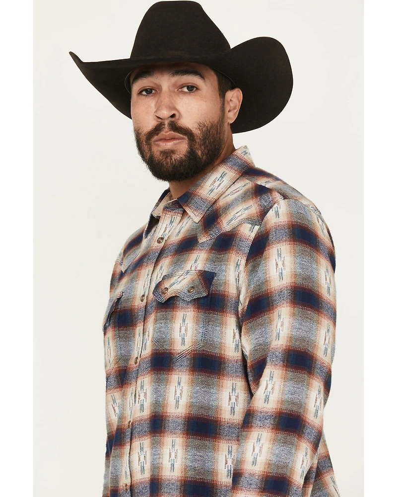 Moonshine Spirit Men's Sunburst Plaid Print Long Sleeve Button-Down Flannel Shirt