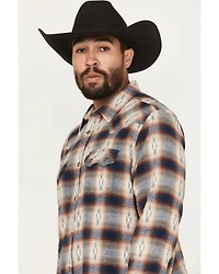 Moonshine Spirit Men's Sunburst Plaid Print Long Sleeve Button-Down Flannel Shirt