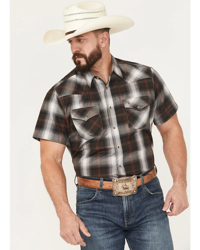 Rodeo Clothing Men's Plaid Print Short Sleeve Snap Stretch Western Shirt