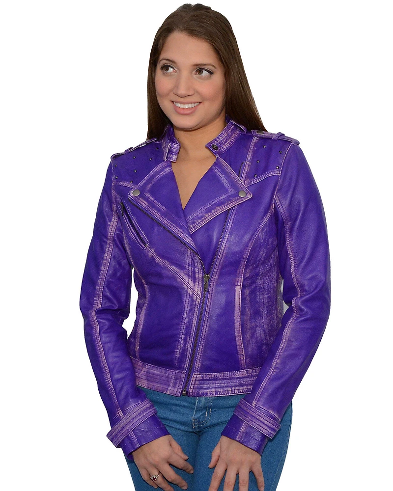 Milwaukee Leather Women's Studded Sheepskin Asymmetrical Moto Jacket