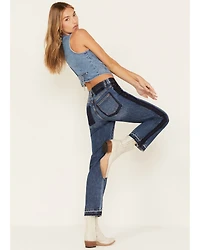 Ceros Women's Medium Wash High Rise Dark Side Seam Straight Jeans