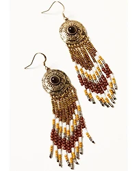 Shyanne Women's Summer Moon Antique Gold Concho Seed Bead Earrings