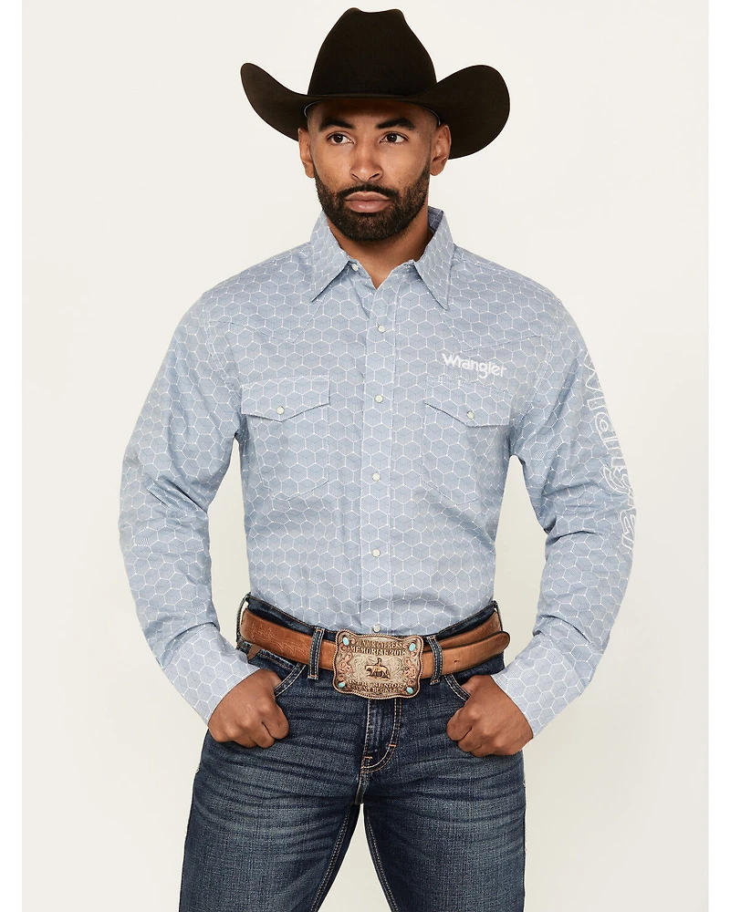 Wrangler Men's Geo Print Logo Long Sleeve Snap Western Shirt - Tall