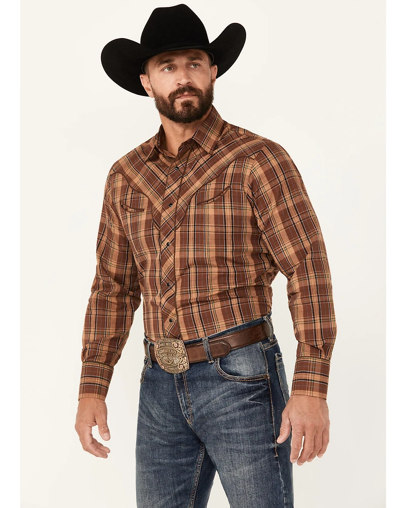 Roper Men's Plaid Print Embroidered Long Sleeve Snap Western Shirt