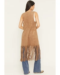 Shyanne Women's Embossed Southwestern Print Fringe Faux Suede Vest