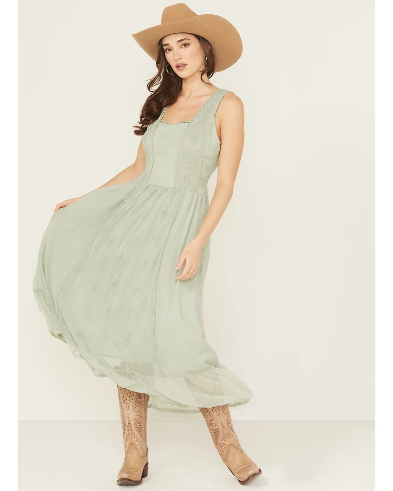 Panhandle Women's Chiffon Embroidered Sleeveless Midi Dress