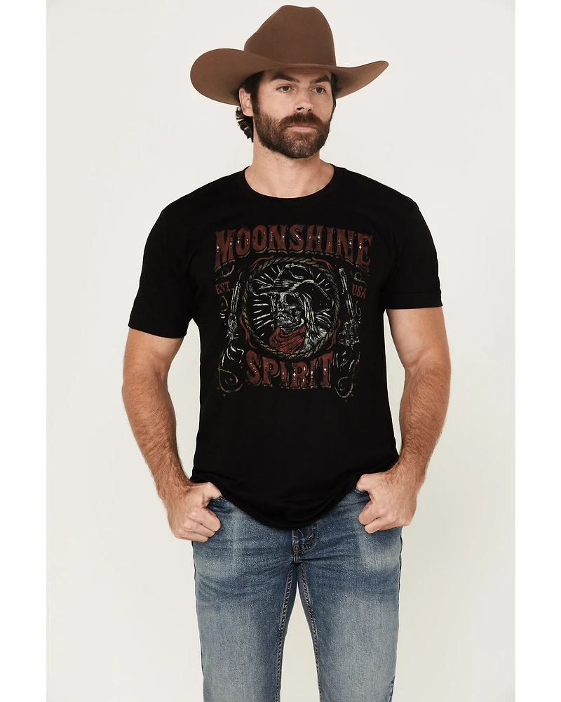 Moonshine Spirit Men's Skeleton Cowboy Short Sleeve Graphic T-Shirt