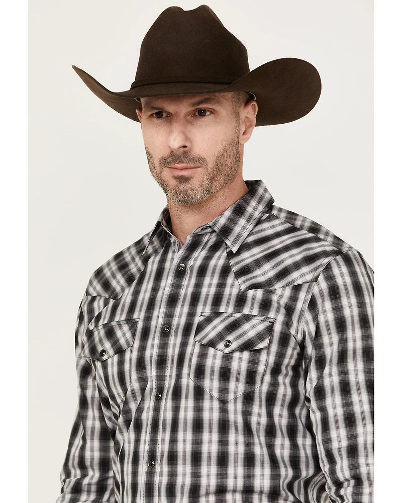 Gibson Men's Black Smoke Plaid Print Long Sleeve Snap Western Shirt