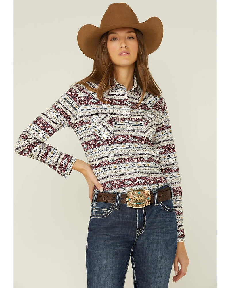 Panhandle Women's Southwestern Print Long Sleeve Button Down Shirt