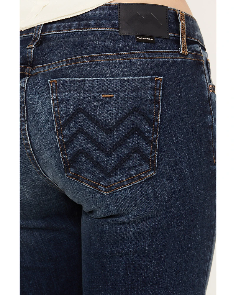 Mia and Moss Women's Spellbound Dark Wash Mid Rise Kick Flare Stretch Jeans