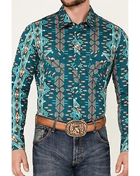 Rock & Roll Denim Men's Southwestern Print Stretch Long Sleeve Snap Western Shirt