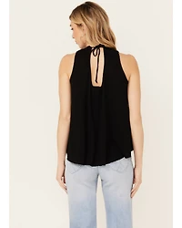 Wild Moss Women's Crochet Studded Yoke Flowy Tank Top