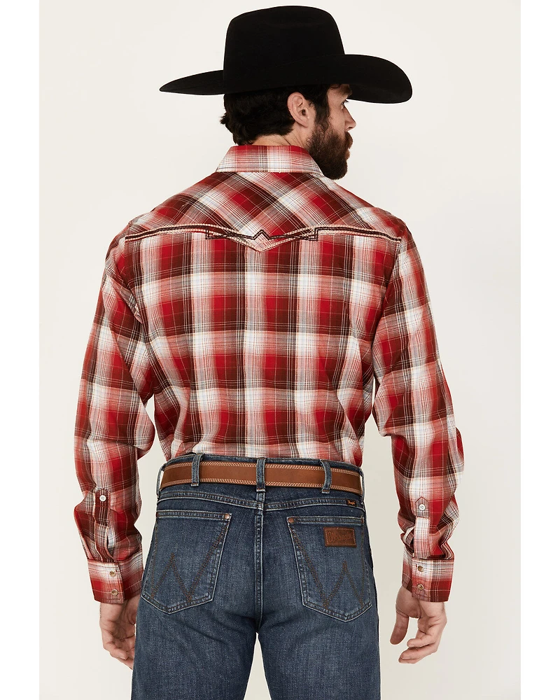 Rock 47 by Wrangler Men's Plaid Print Long Sleeve Snap Western Shirt